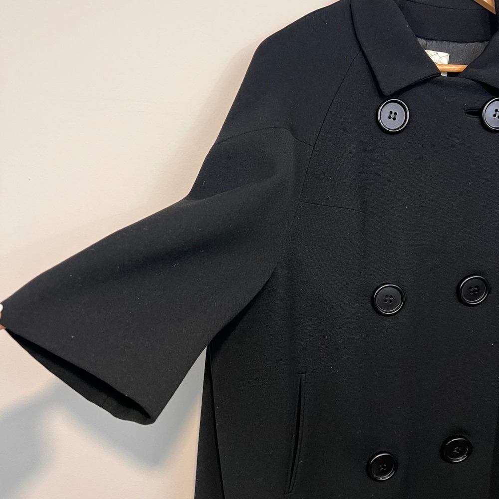 VTG 60s Union Made Black Double Breasted Crepe Wool Cocoon Coat Bracelet Sleeves - Picture 7 of 16